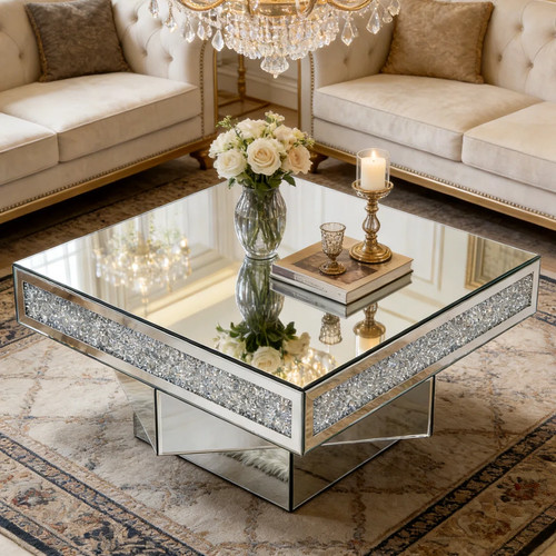 Square silver mirrored glass - silver,