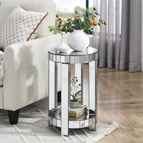 Mirrored round end table - round,