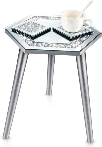 Mirrored end table with glass - mirrored,
