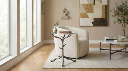 Round glass end table with - end,